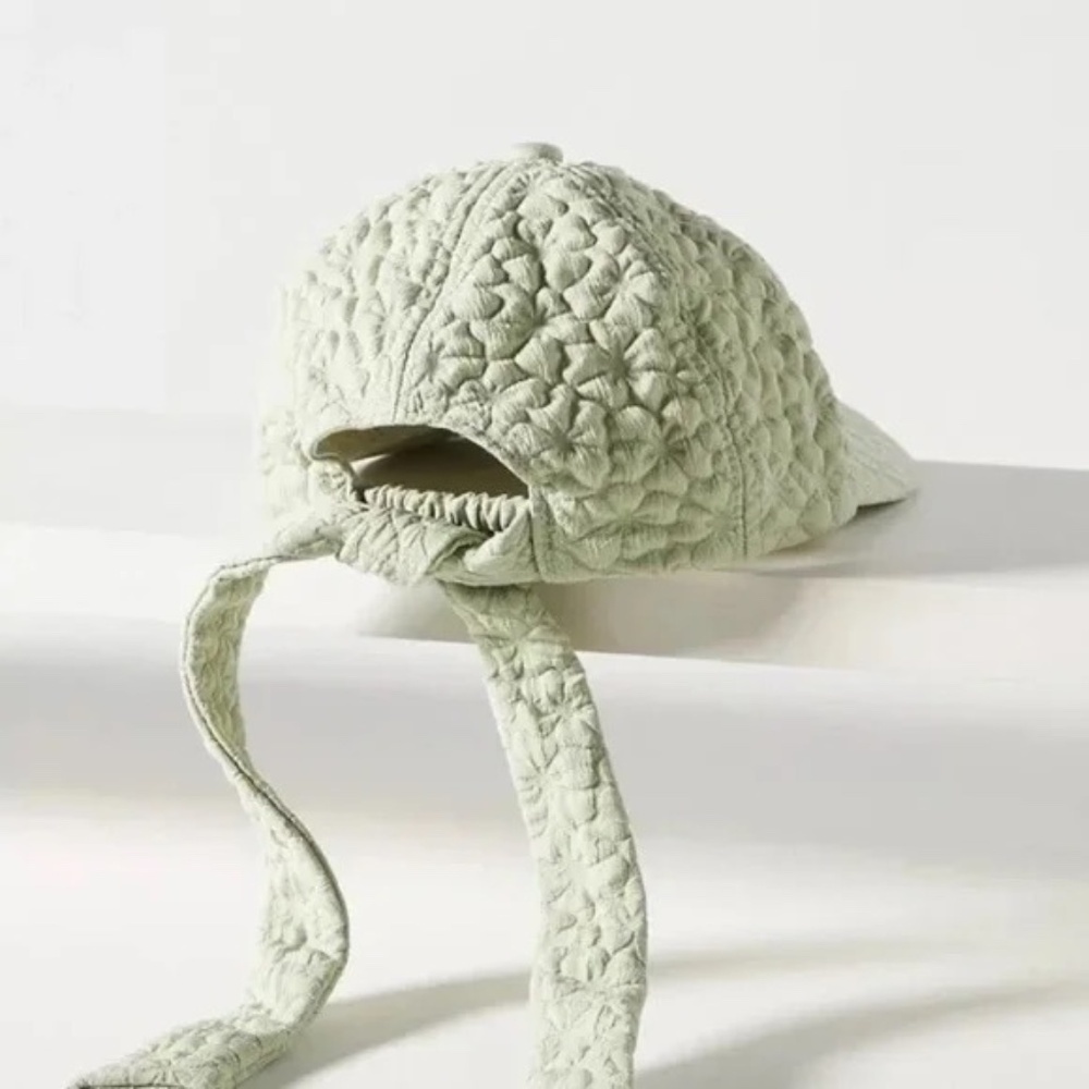 NWT Anthropologie Green Embroidered Floral Baseball Cap - Picture 3 of 4